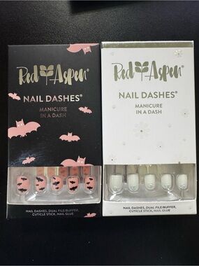 Red Aspen Petite Press-On Nail Dashes - Pink Bat & White Pearl Sets